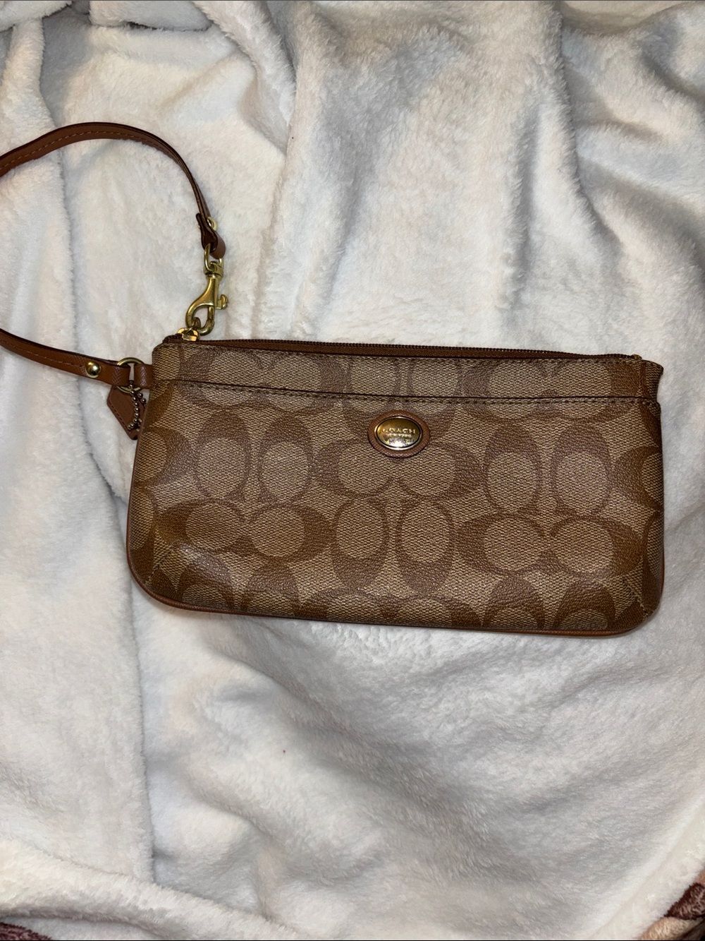 Coach Tan Logo Canvas Wristlet
